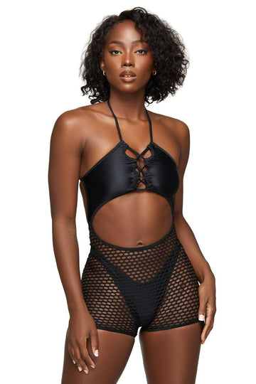 Black Lace Up Romper